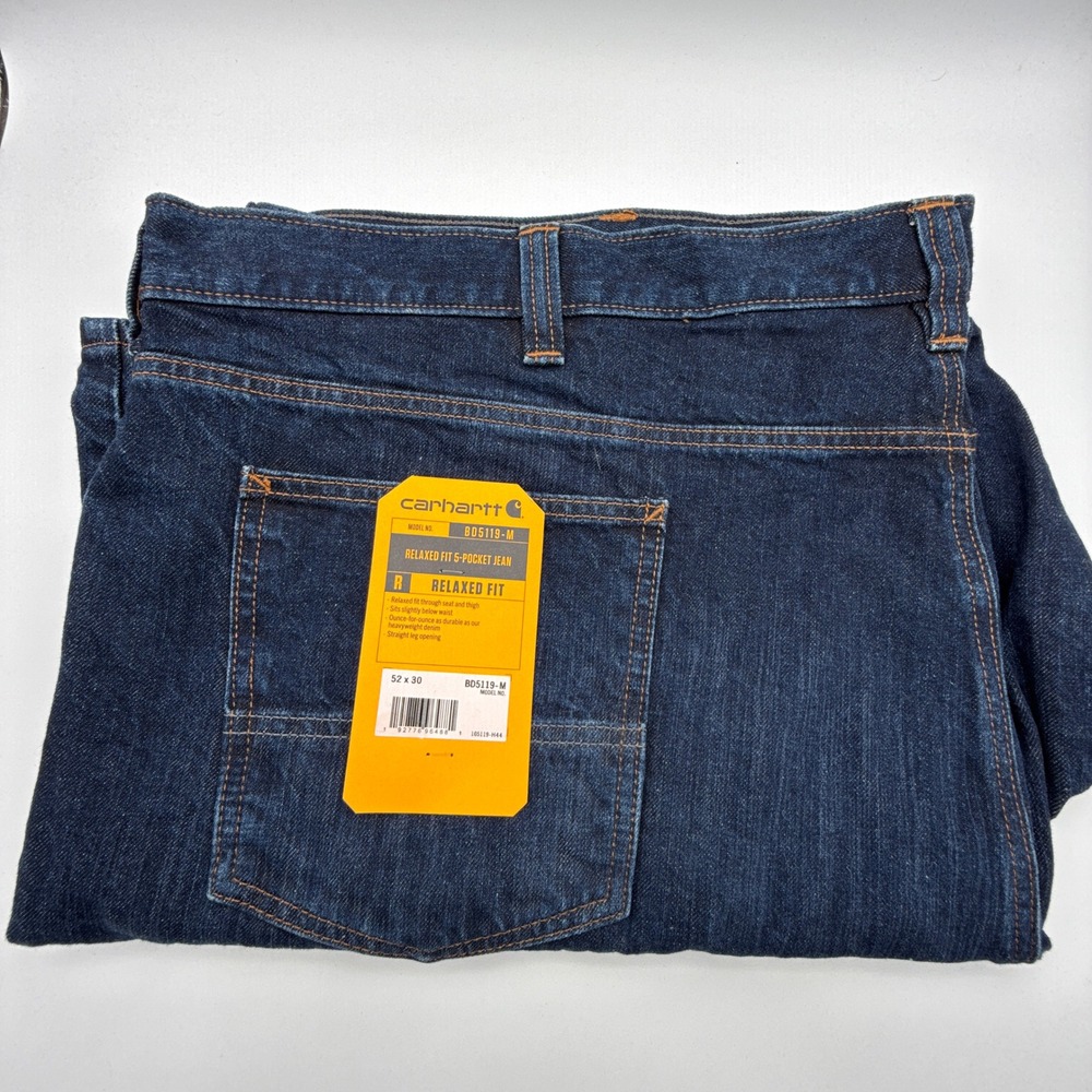Carhartt Relaxed Fit 5-Pocket Jeans Mens 52x30 Dark Wash BD5119-M NWT
